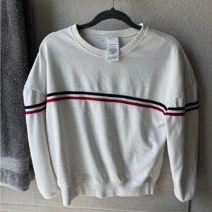 White Cropped Sweatshirt with Striped Detail